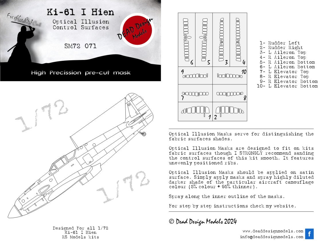 Dead Design DDMSM72071 1:72 Ki-61-I Hien 3D Effect Control Surface