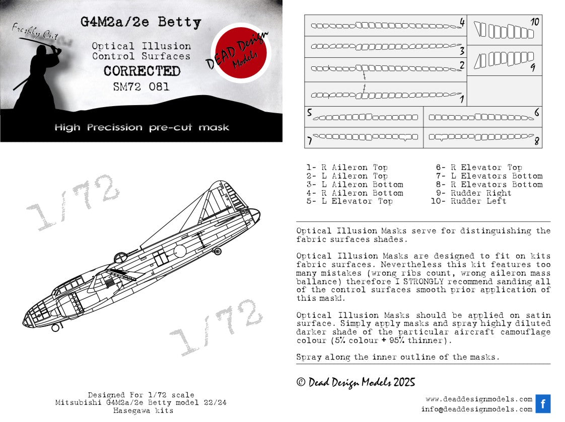 Dead Design DDMSM72081 1:72 G4M2a/e Betty 3D Control Surface Mask