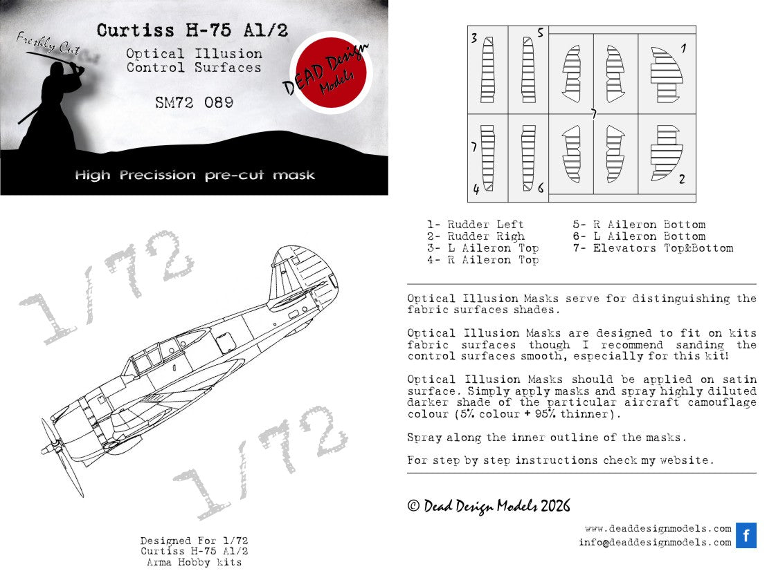 Dead Design DDMSM72089 1:72 Curtiss H-75 A1/A2 3D Control Surface