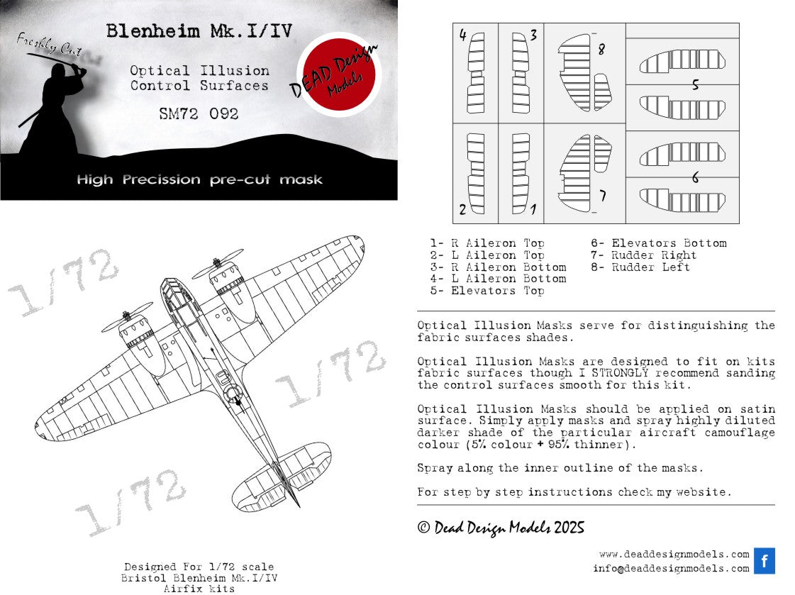 Dead Design DDMSM72092 1:72 Blenheim Mk.I/IV 3D Control Surface Mask