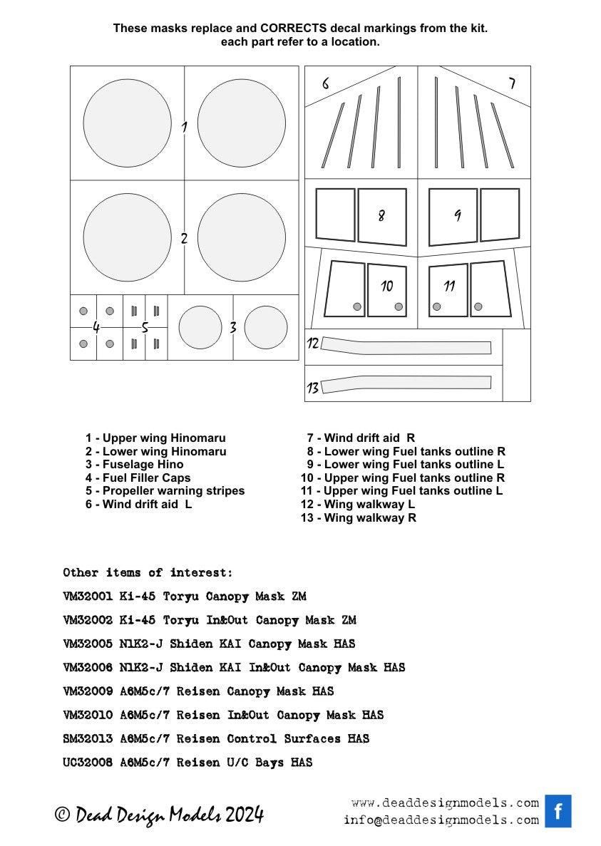 Dead Design Models DDMVM32071 1:35 Nakajima B5N2 Kate National Insignias