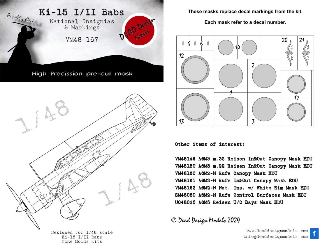 Dead Design Models DDMVM48167 1:48 Mitsubishi Ki-15-I/II Babs National Insignia