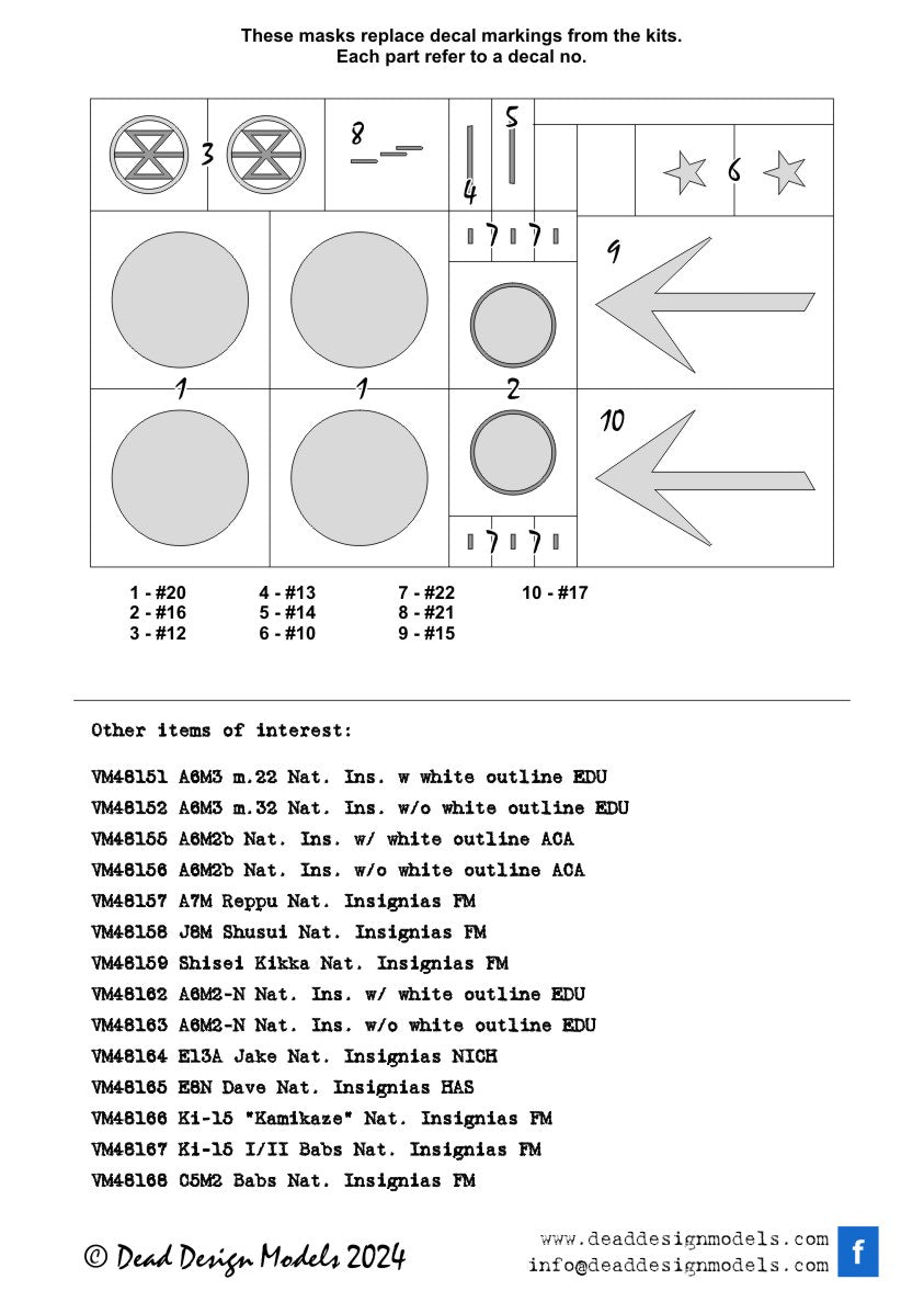 Dead Design DDMVM48172 1:48 Ki-21-Ia Sally Insignias & Unit Markings