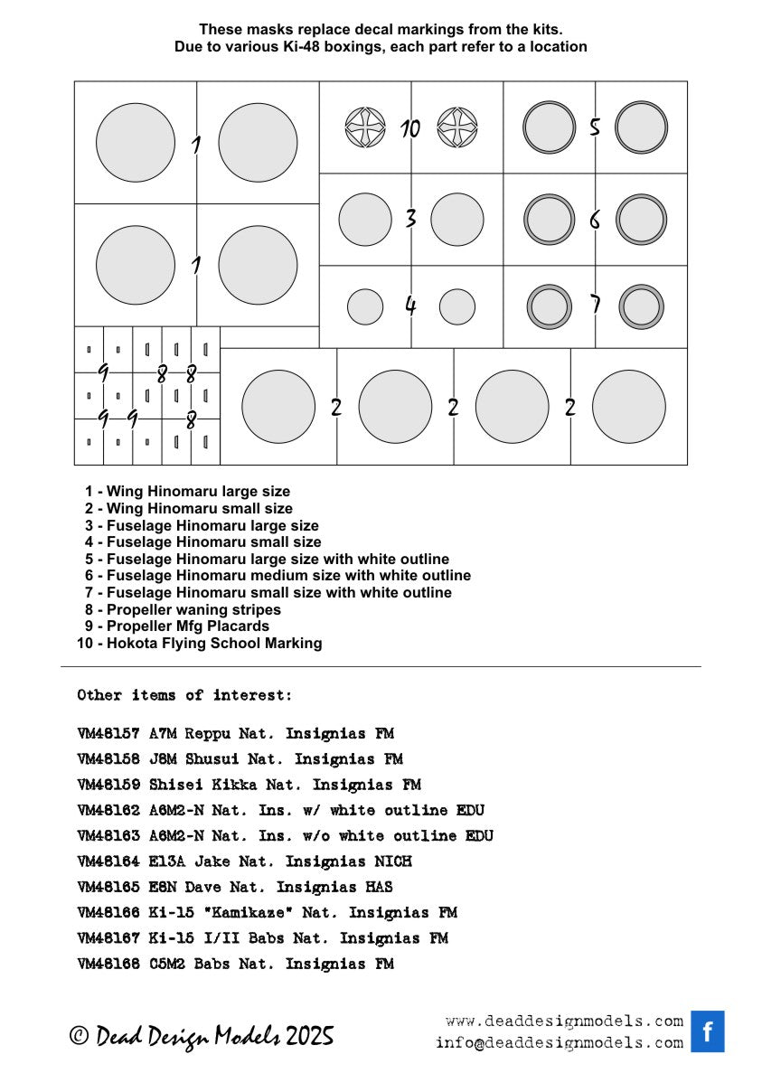 Dead Design DDMVM48174 1:48 Kawasaki Ki-48-IIb Lily insignia