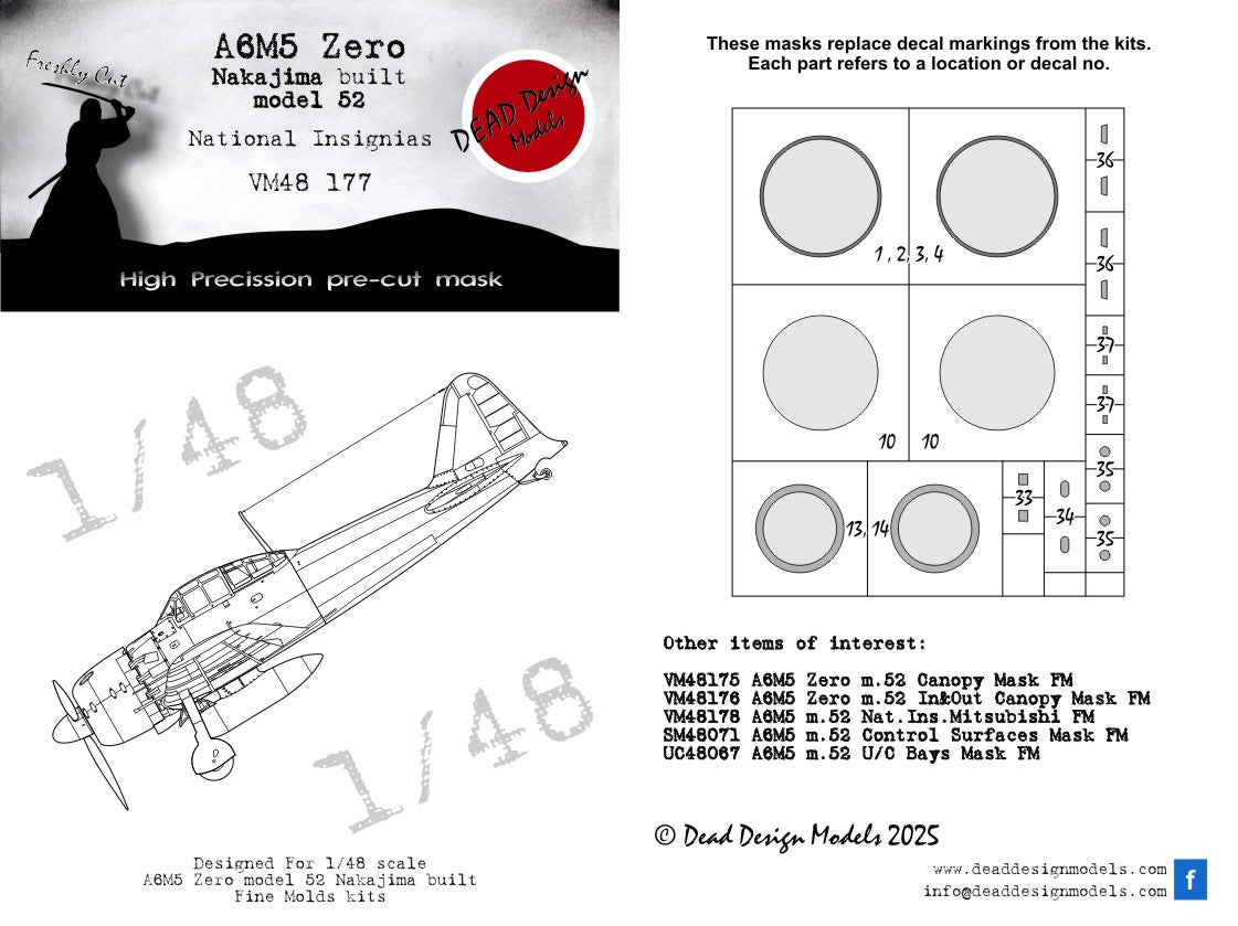 Dead Design DDMVM48177 1:48 A6M2 Model 52 Nakajima National Insignia