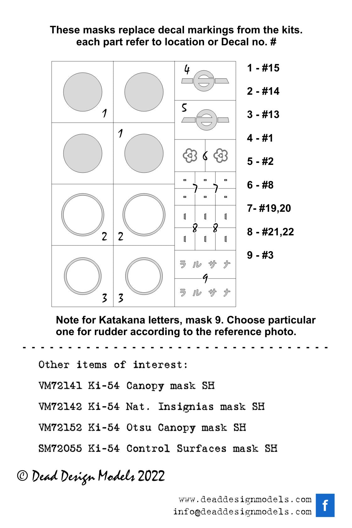 Dead Design DDMVM72153 1:72 Ki-54 Otsu Hickory Insignia & Markings