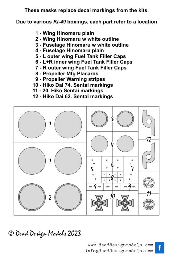 Dead Design Models DDMVM72184 1:72 Nakajima Ki-49-I national insignia