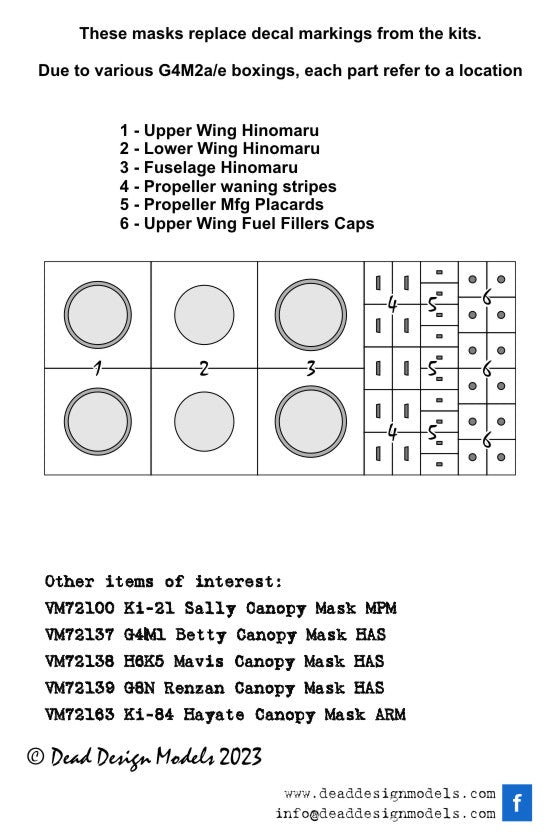 Dead Design DDMVM72190 1:72 G4M2 Betty Model 22/24 National Insignia
