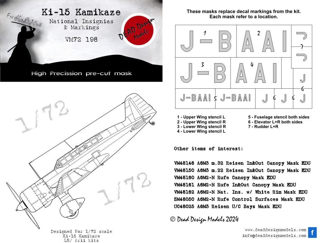 Dead Design Models DDMVM72198 1:72 Mitsubishi Ki-15 Kamikaze National Insignia
