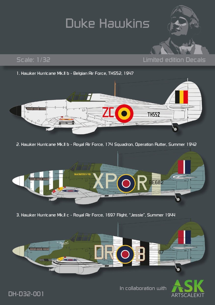 Duke Hawkins DH-D32-001 1:32 The sets include 3 schemes: 1