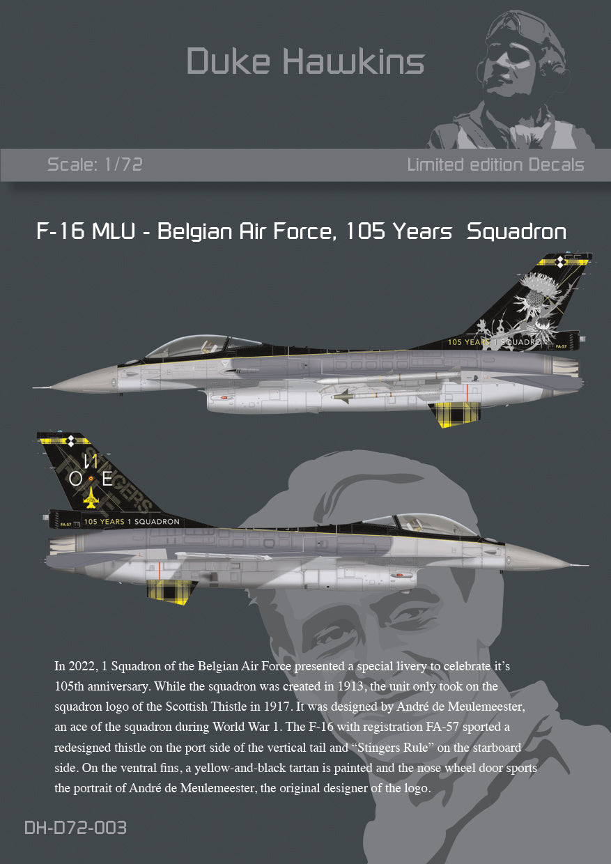 Duke Hawkins DH-D72-003 1:72 F-16MLU Belgian AF 105th Anniv Decals