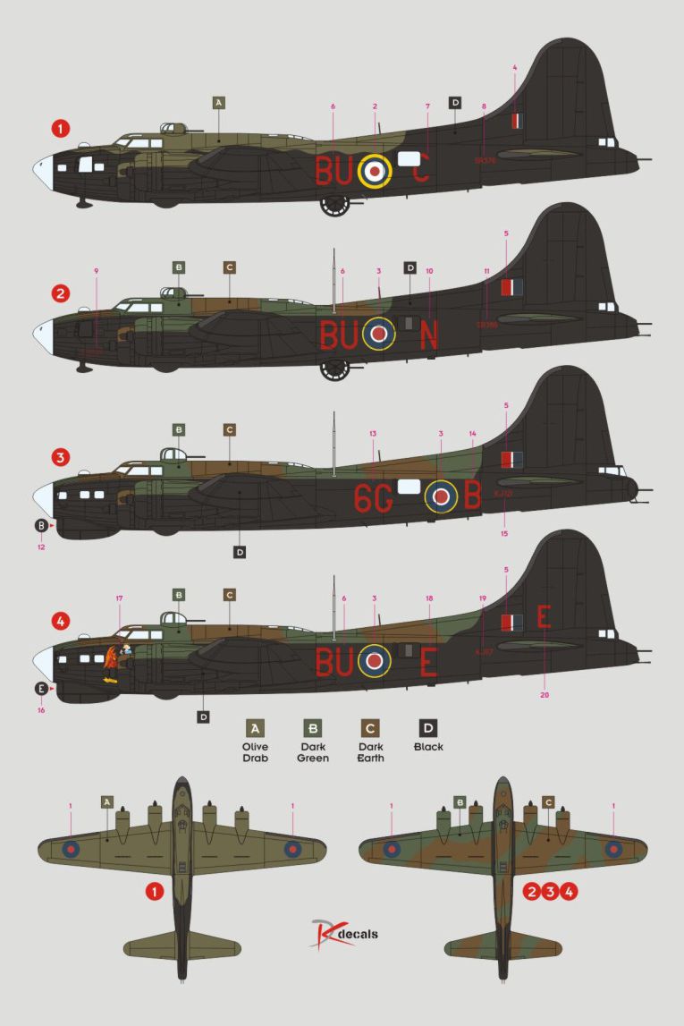 DK Decals DKD32029 1:32 Boeing Fortress Mk.II/III of No.100 Group RAF 1