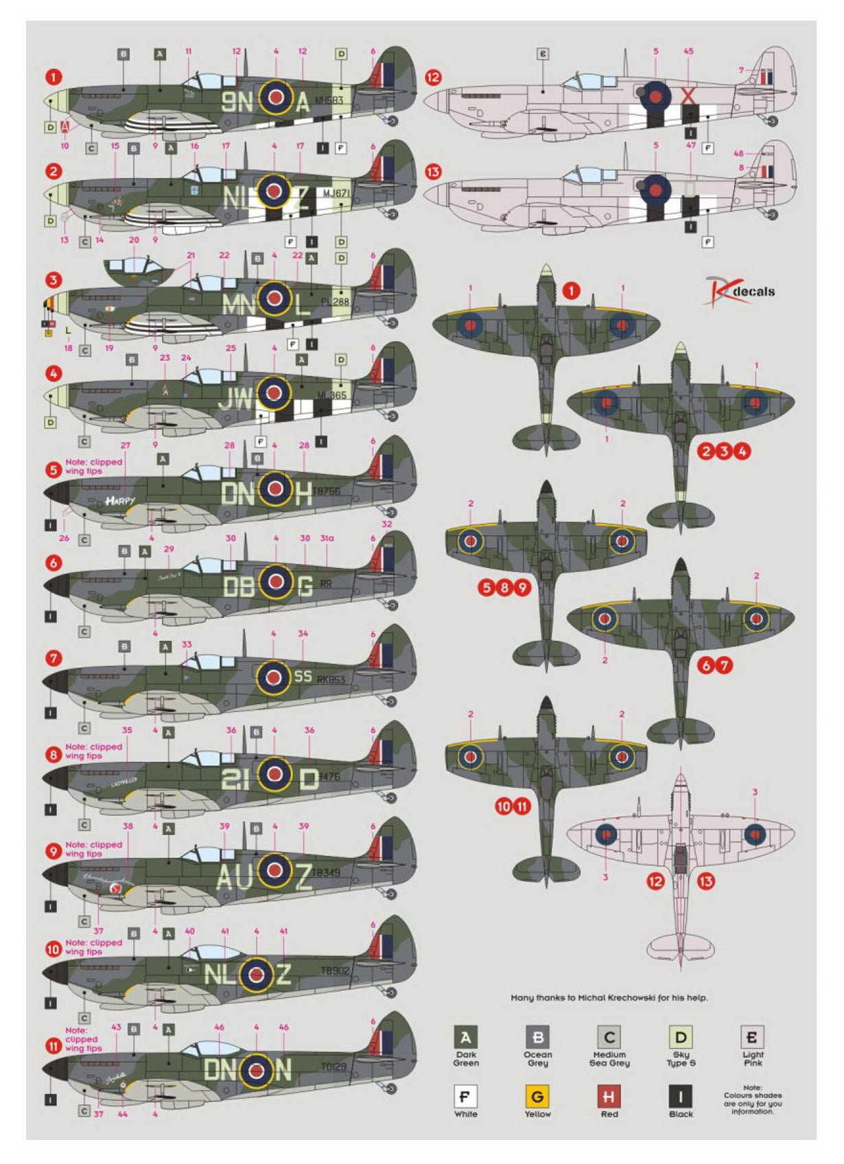 DK Decals DKD48039 1:48 Supermarine Spitfire Mk.IX/XVI 2nd TAF 1