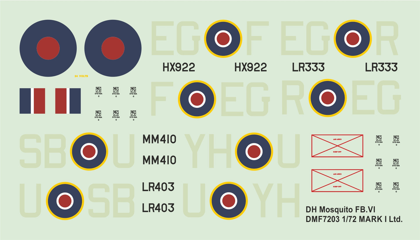 Mark I Decals DMF7203 1:72 de Havilland Mosquito FB.VI 'Amiens Prison Raid'