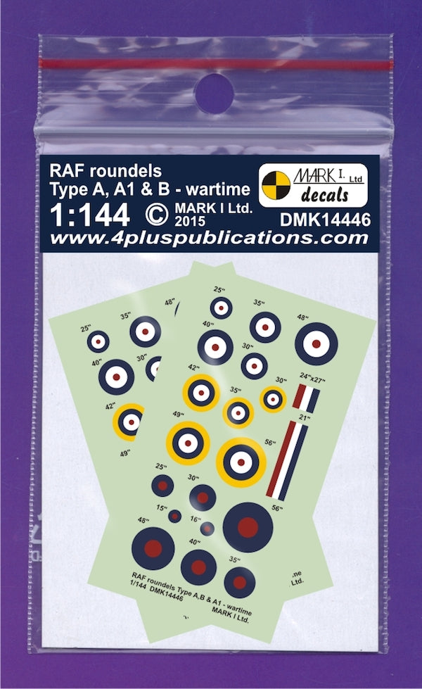 Mark I DMK14446 1:144 RAF WWII Roundels Type A, A1, B & Fin Flashes