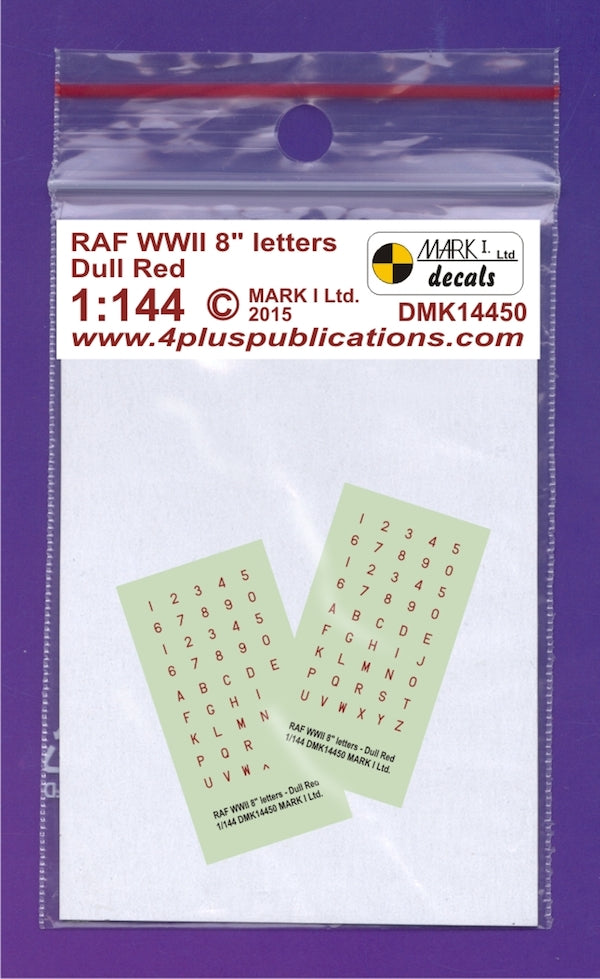 Mark I Decals DMK14450 1:144 RAF WWII 8 inches Dull Red letters, 2 sets