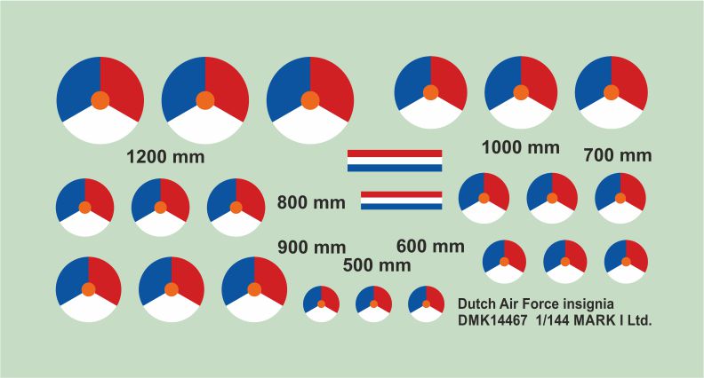Mark I Decals DMK14467 1:144 Dutch Air Force insignia, 2 sets