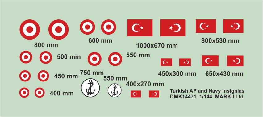 Mark I Decals DMK14471 1:144 Turkish Air Force and Navy Insignia, 2 sets