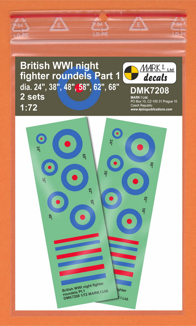 Mark I DMK7208 1:72 British WWI Night Fighter Roundels Pt.1