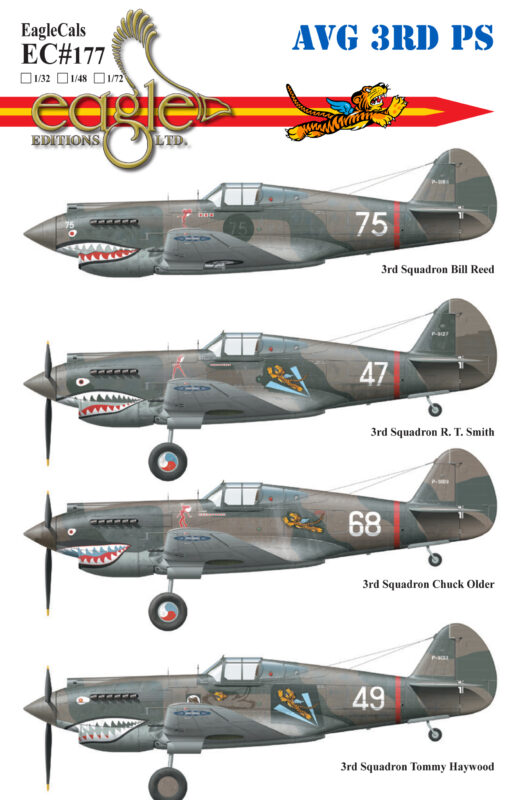 Eagle Cal EAG72177 1:72 Curtiss P-40s A.V.G 3rd Pursuit Squadron Decals