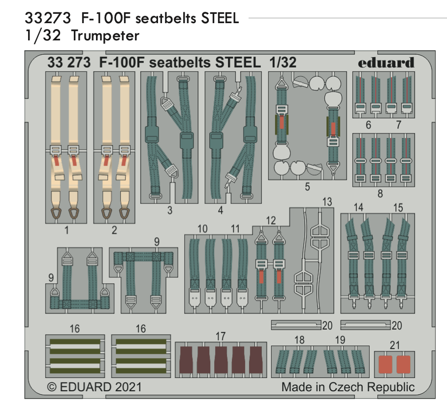 Eduard ED33273 1:32 North-American F-100F Super Sabre seatbelts STEEL