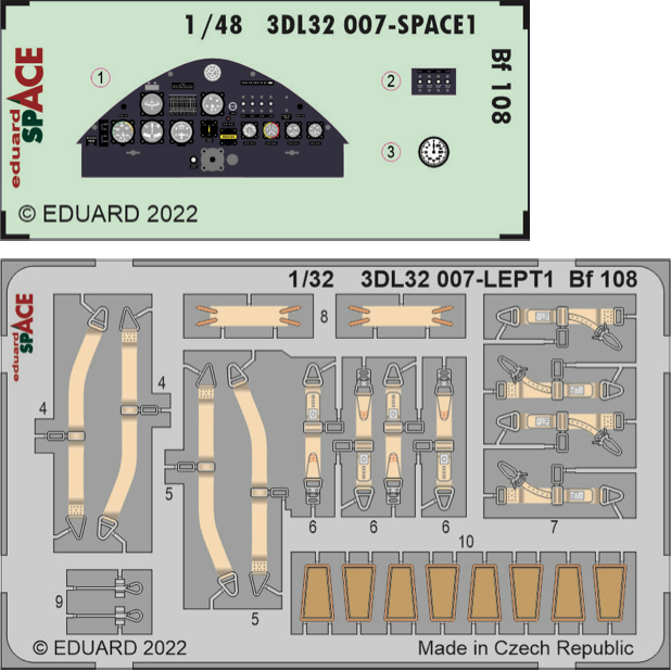 Eduard ED3DL32007 1:32 Messerschmitt Bf-108 SPACE 3D Decal & PE Set