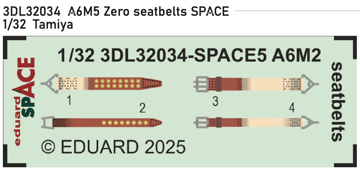 Eduard ED3DL32034 1:32 Mitsubishi A6M5 Zero seatbelts SPACE set