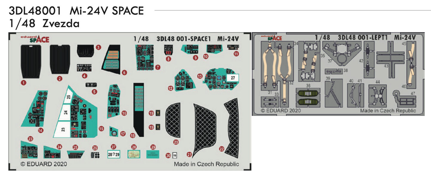 Eduard ED3DL48001 1:48 Mil Mi-24V SPACE 3D Decal instruments with etched parts