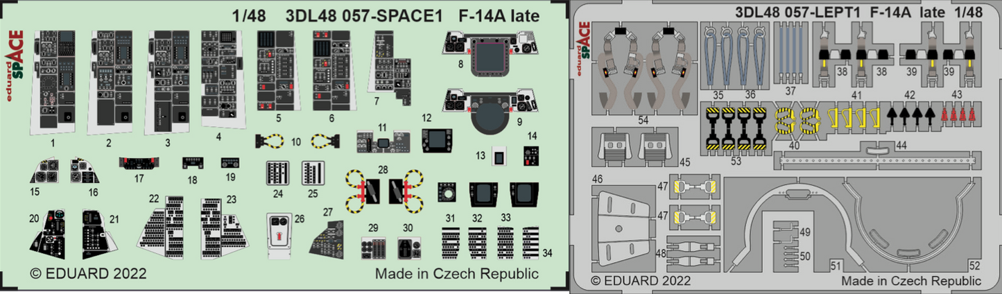 Eduard ED3DL48057 1:48 F-14A Tomcat Late SPACE 3D Decal & PE Set