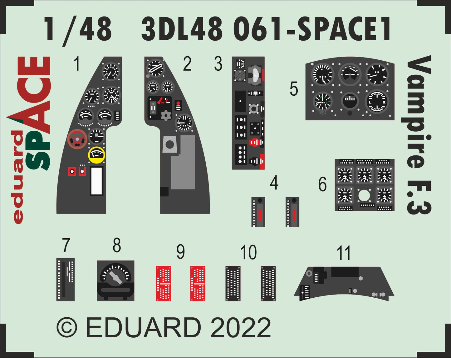 Eduard ED3DL48061 1:48 de Havilland Vampire F.3 SPACE 3D Decal & PE