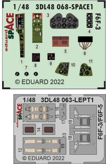 Eduard ED3DL48068 1:48 Grumman F6F-3 Hellcat SPACE 3D Decal & PE Set