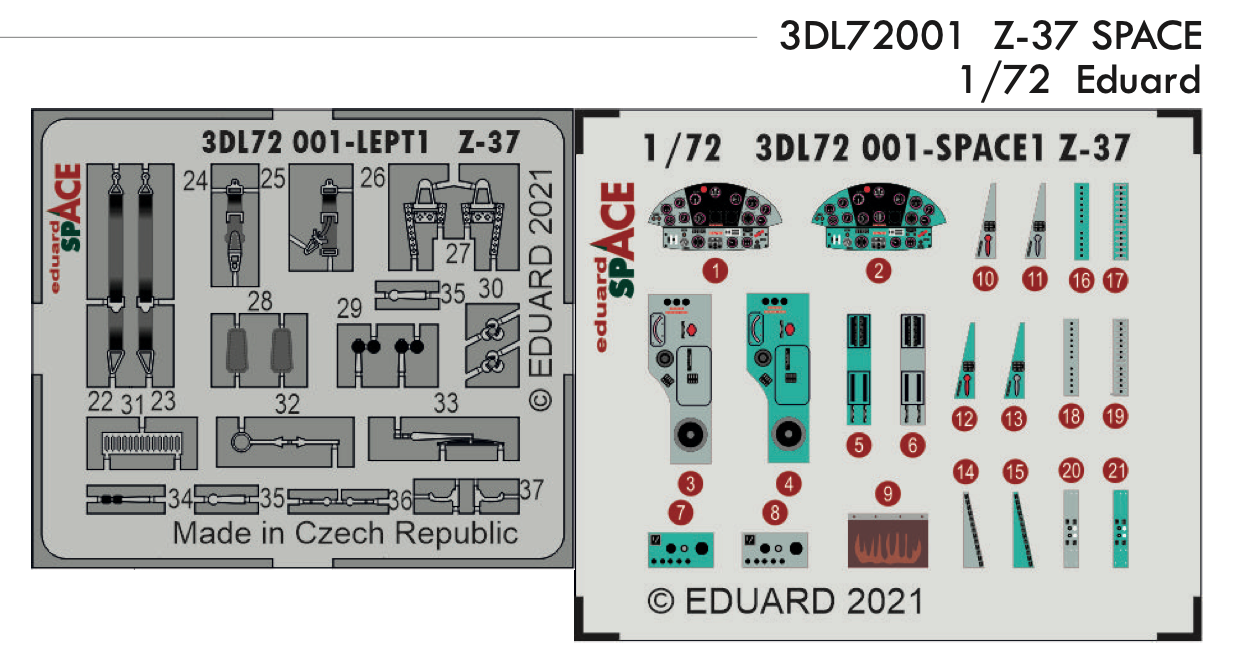 Eduard ED3DL72001 1:72 Let Z-37A SPACE 3D Decal instruments with etched parts