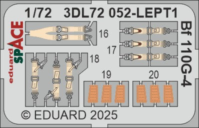 Eduard ED3DL72052 1:72 Messerschmitt Bf-110G-4 SPACE seatbelts and instruments