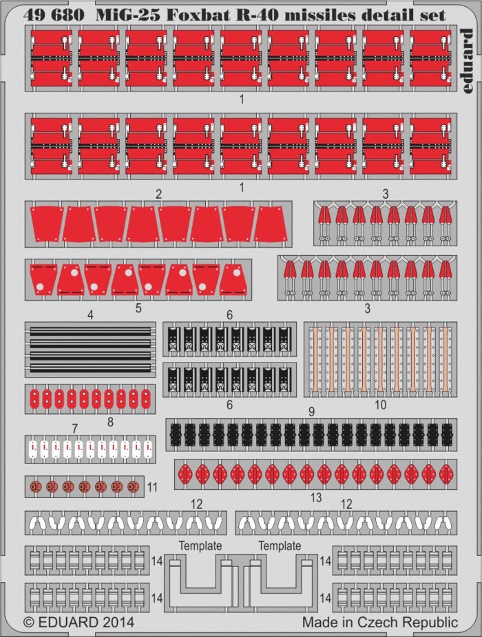 Eduard ED49680 1:48 R-40 missiles detail for Mikoyan MiG-25PD MiG-25PDS Foxbat