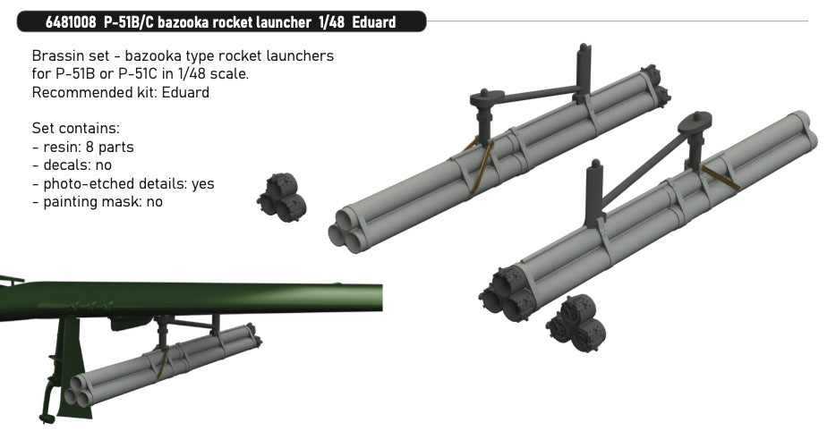 Eduard Brassin ED6481008 1:48 P-51B/C Mustang Bazooka Rocket Pods
