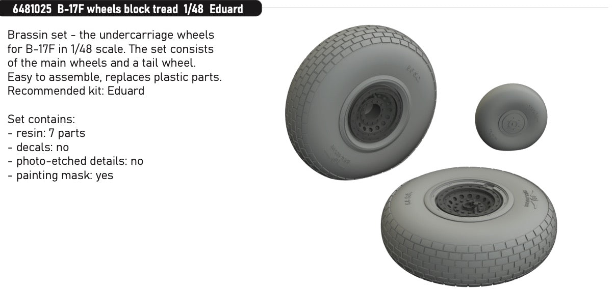 Eduard Brassin ED6481025 1:48 B-17F Block Tread Weighted Wheels