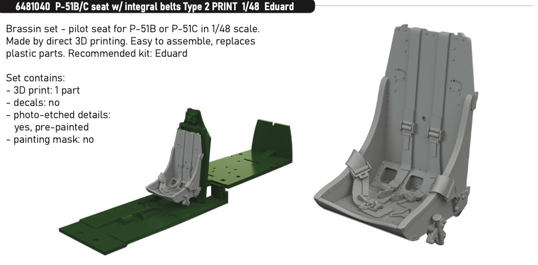 Eduard Brassin ED6481040 1:48 P-51B/C Mustang Seat Type 2 Integral Belts