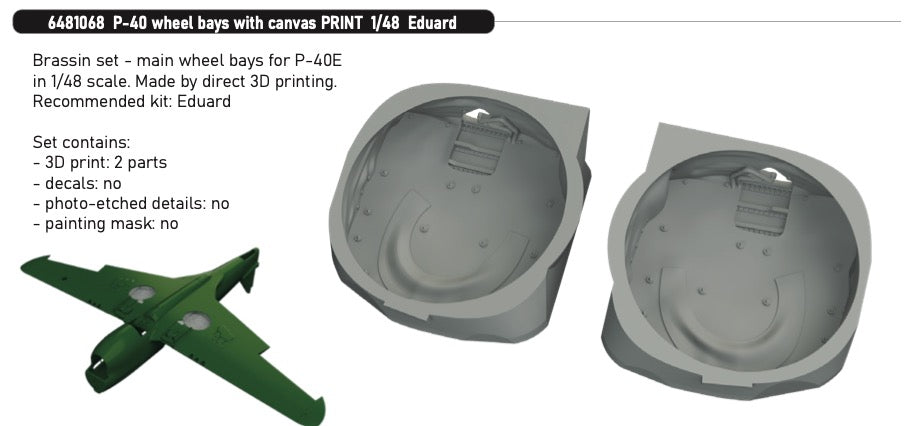 Eduard Brassin ED6481068 Curtiss P-40E wheel bays with canvas 3D-Printed 1:48