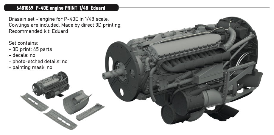 Eduard Brassin ED6481069 Curtiss P-40E engine 3D-Printed 1:48