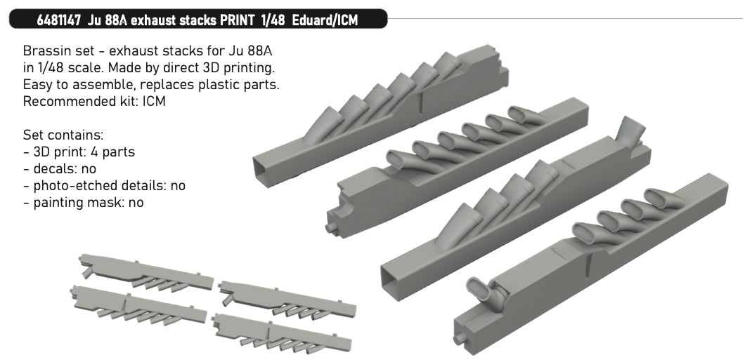 Eduard Brassin ED6481147 1:48 Junkers Ju-88A exhaust stacks