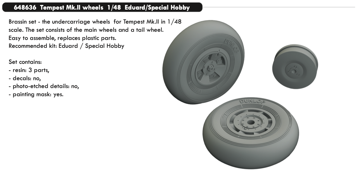 Eduard Brassin ED648636 1:48 Hawker Tempest Mk.II wheels with Wtd tyre effect