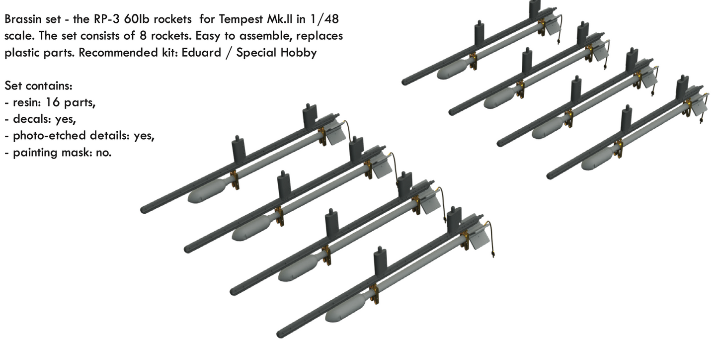 Eduard Brassin ED648641 1:48 RP-3 60lb rockets for Hawker Tempest Mk.II