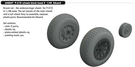 Eduard Brassin ED648647 1:48 P-51D-5 Mustang Block Tread Weighted Wheels 2
