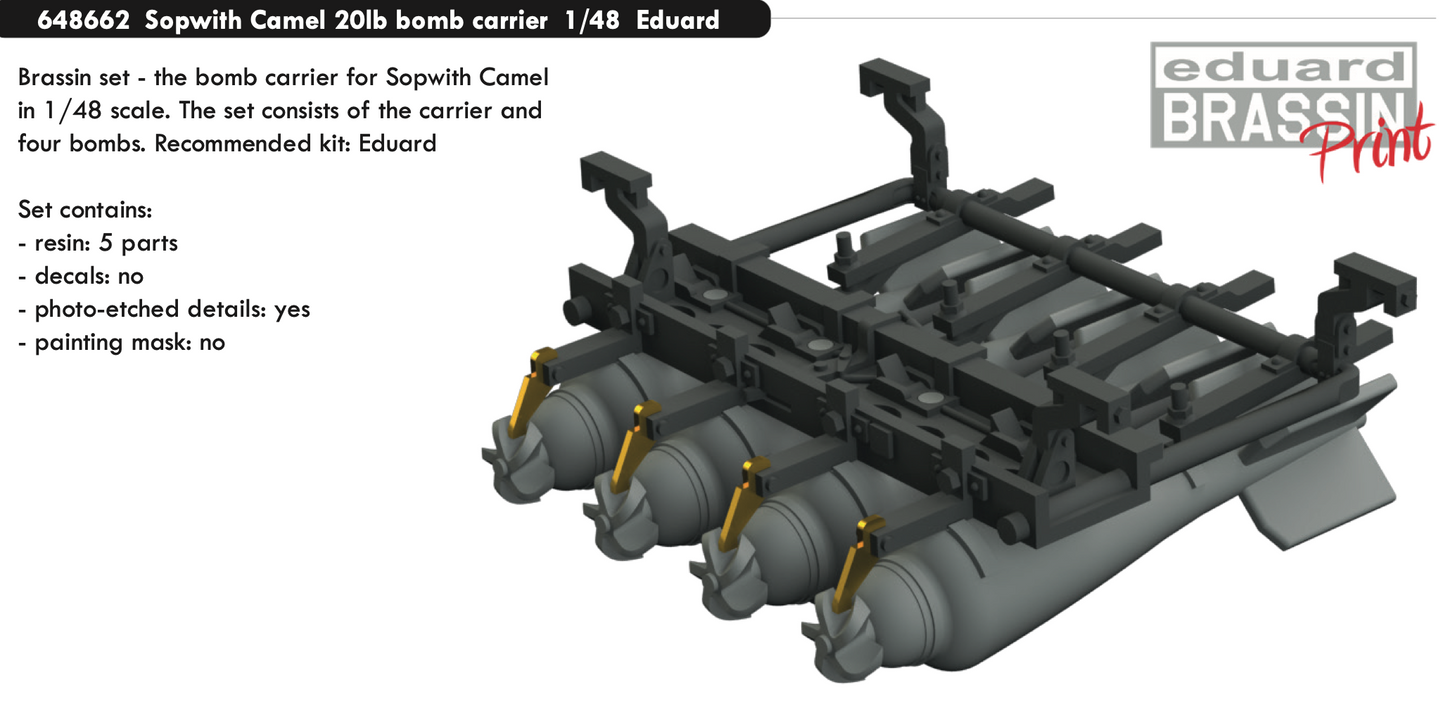 Eduard Brassin ED648662 1:48 Sopwith Camel 20lb bomb carrier