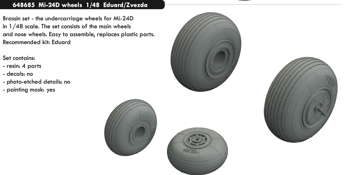 Eduard Brassin ED648685 1:48 Mil Mi-24D wheels with weighted tyre effect