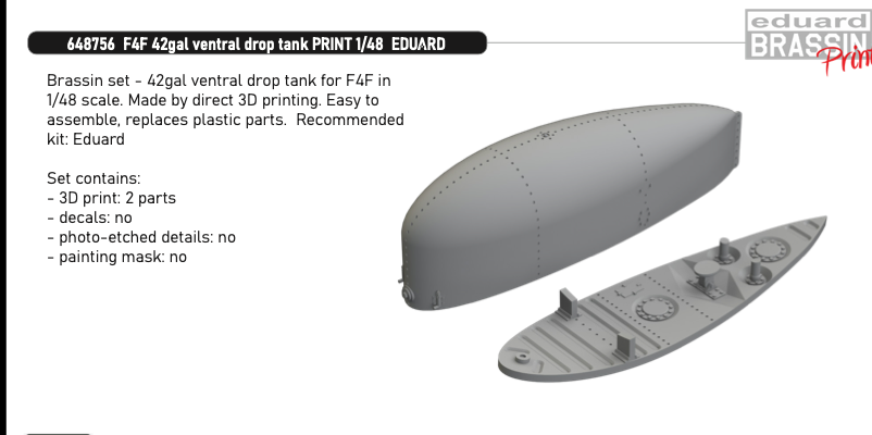 Eduard Brassin ED648756 1:48 Grumman F4F-3 Wildcat 42 gal ventral drop tank