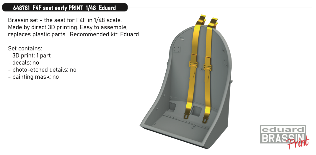 Eduard Brassin ED648781 1:48 Grumman F4F-3 Wildcat seat early