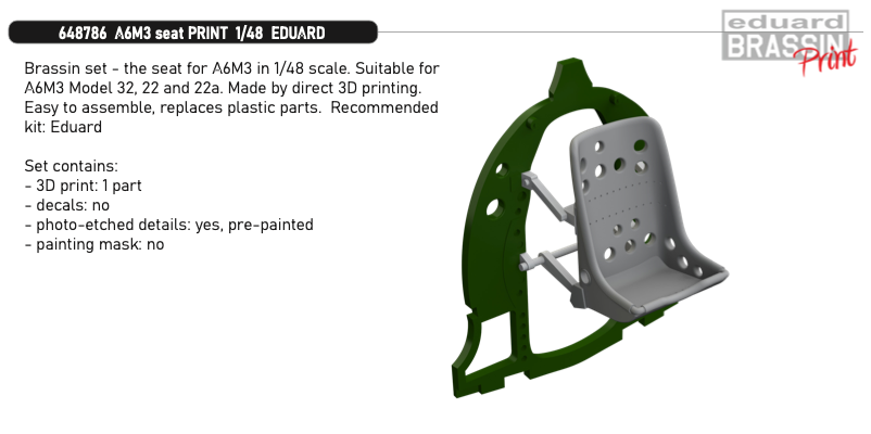 Eduard Brassin ED648786 1:48 Mitsubishi A6M3 Zero seat