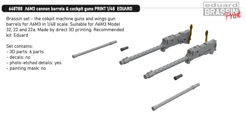 Eduard Brassin ED648788 1:48 Mitsubishi A6M3 Zero cannon barrels & cockpit guns