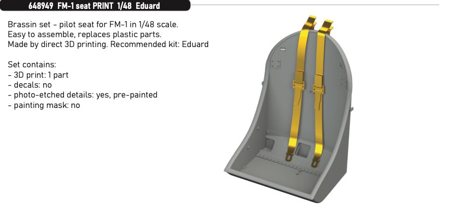 Eduard Brassin ED648949 1:48 General-Motors FM-1 Wildcat pilot seat & seatbelts